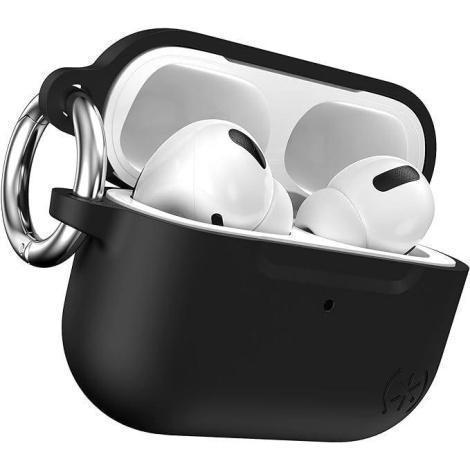 SPECK CASE (150054-3062) FOR AIRPODS PRO (1ST & 2ND GEN) PRESIDIO WITH SOFT TOUCH COATING (BLACK/BRIGHT SILVER)