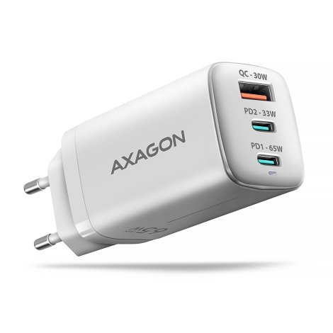 AXAGON ACU-DPQ65 GAN WALL CHARGER, 3X PORT (USB + DUAL USB-C), PD3.0/QC4+/PPS/APPLE, 65W, BLACK