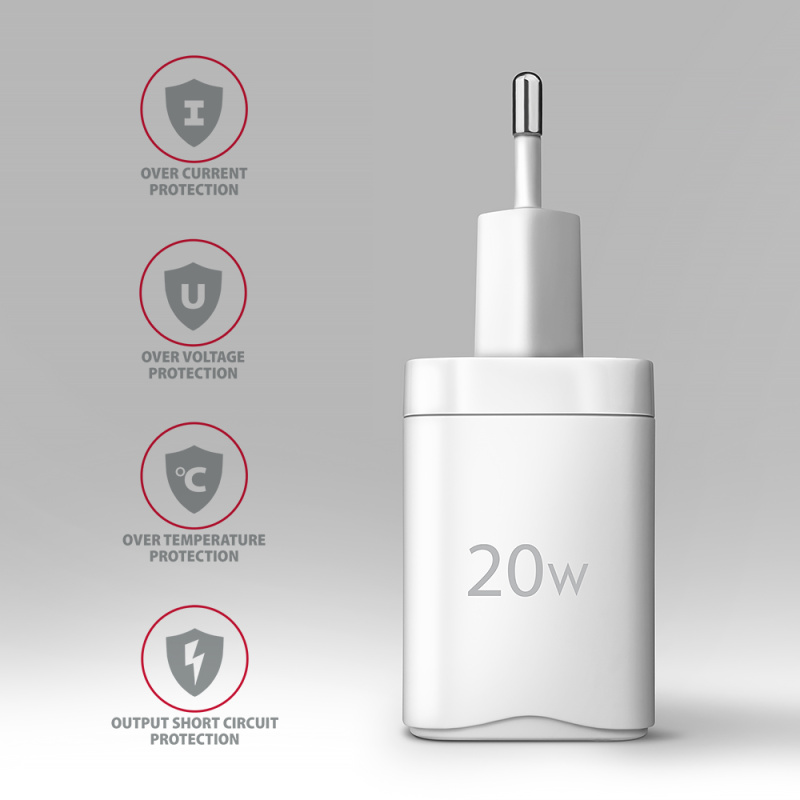 AXAGON ACU-PQ20W WALL CHARGER QC3.0/AFC/FCP + PD TYPE-C, 20W, WHITE