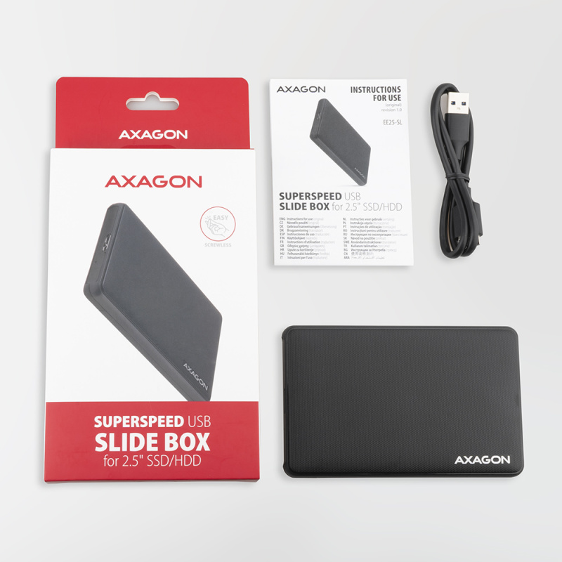 AXAGON EE25-SL USB-A 3.2 GEN1 - SATA 6G 2.5" EXTERNAL SLIDE BOX BLACK