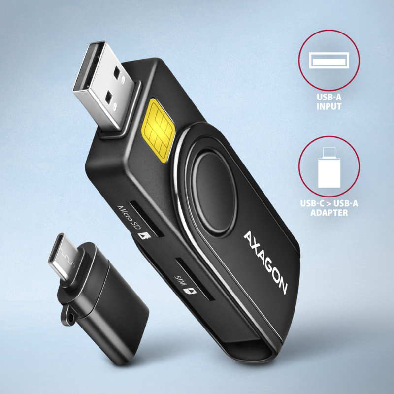 AXAGON CRE-SMP2A USB SMART CARD & SD/MICROSD/SIM CARD POCKETREADER