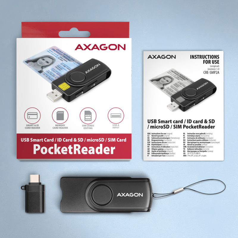 AXAGON CRE-SMP2A USB SMART CARD & SD/MICROSD/SIM CARD POCKETREADER